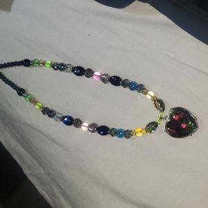 New not used vintage crystal pendent glass Arora crystal necklace